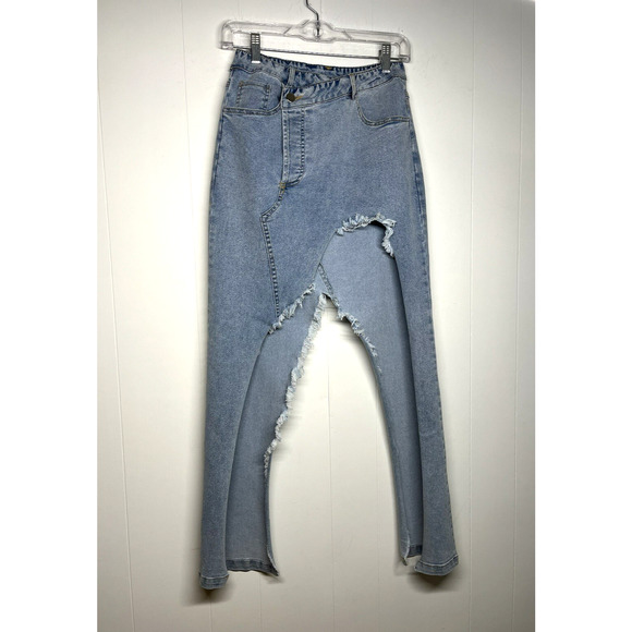 Queen Maria Asymmetric Denim Jean Skirt Size Small Raw Hem Festival Western - Picture 1 of 10
